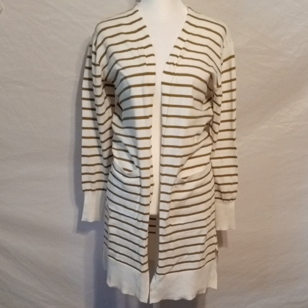Nine West Cream and Brown Striped Duster Cardigan